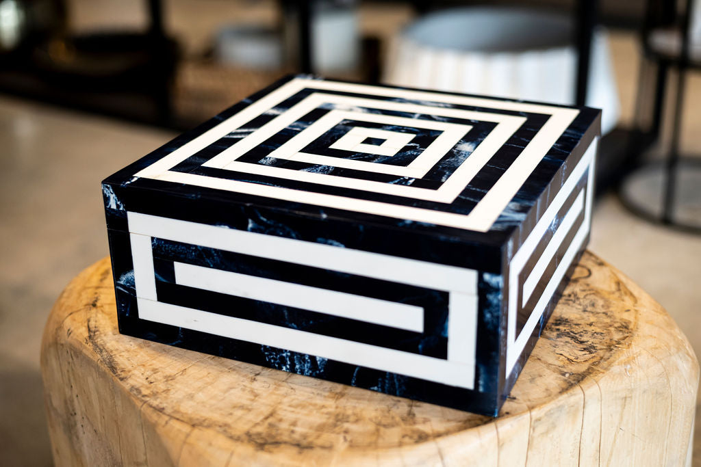 Caja Madera Lineas Azul