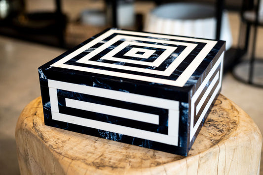 Caja Madera Lineas Azul