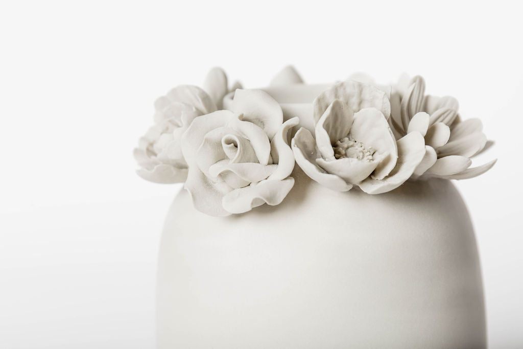 Jarron Porcelana Flores Beige