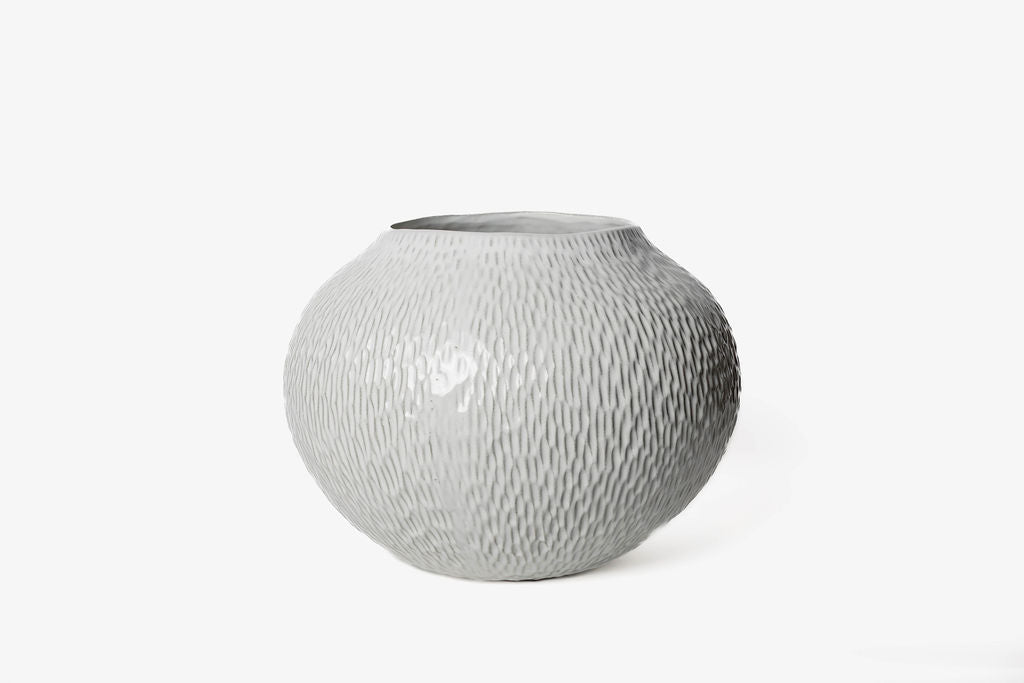 Jarron Blanco Redondo Estriado