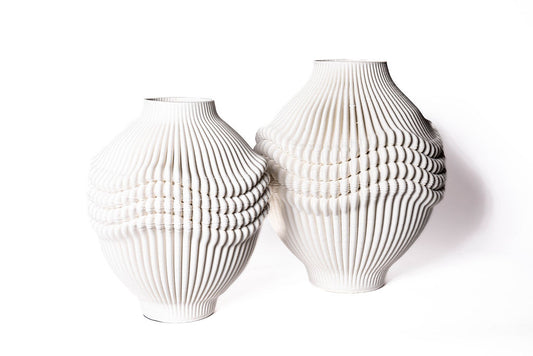 Jarron 3D Blanco Ondas