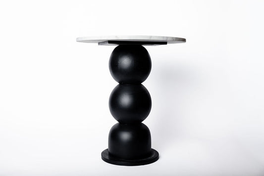Mesa Burbuja Negra Top Marmol Blanco