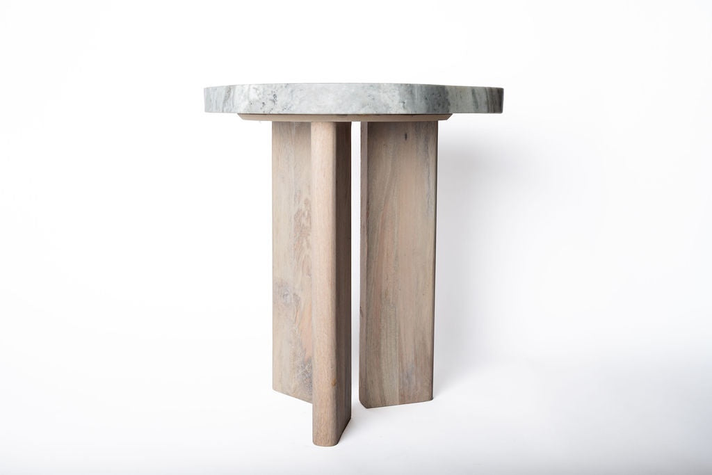 Mesa Madera Top Marmol Blanco