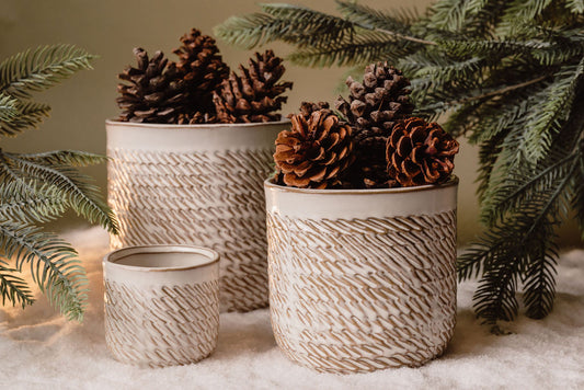 Maceta Beige con Textura Cafe