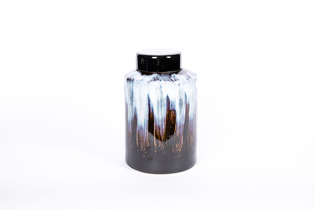 Jarron Negro Mancha Blanca Tapa