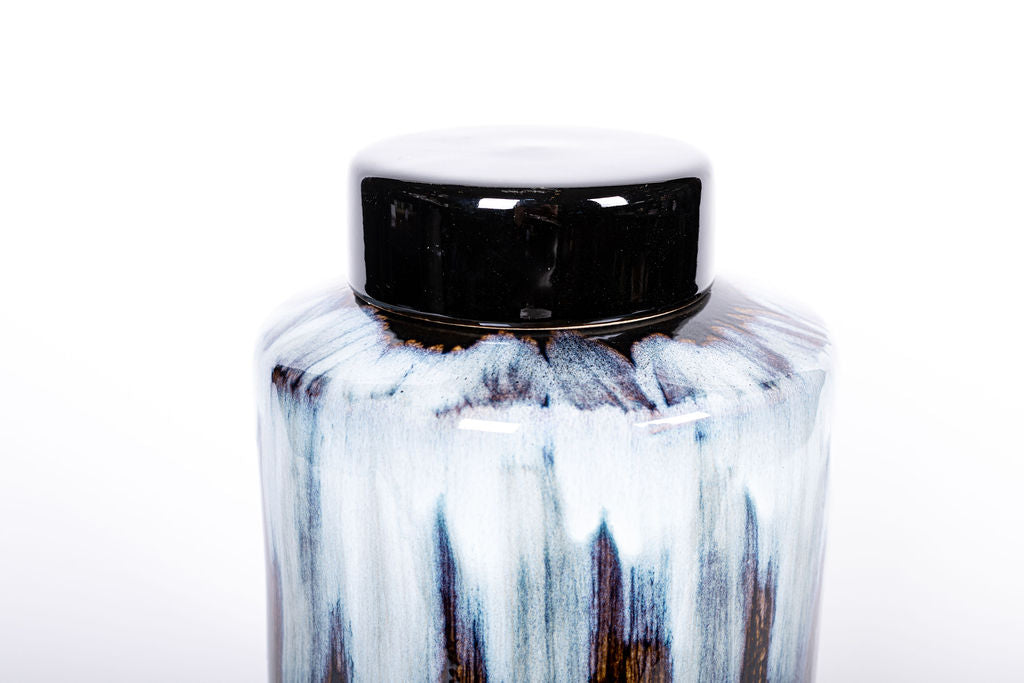 Jarron Negro Mancha Blanca Tapa