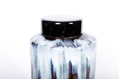 Jarron Negro Mancha Blanca Tapa